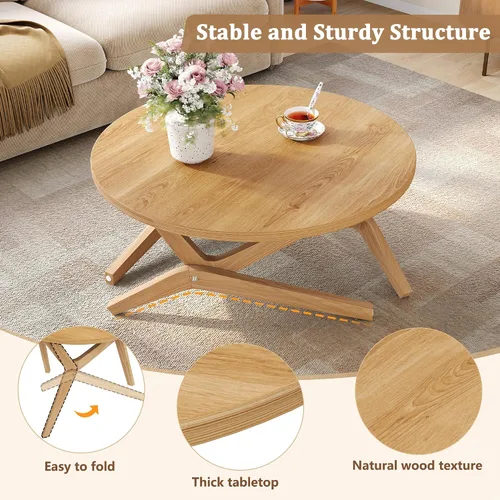 Vista 8 de Flieks Mesa auxiliar redonda 2 en 1 transformadora con altura ajustable, 16.5 pulgadas para mesa de café, 29.5 pulgadas para mesa de cóctel, madera