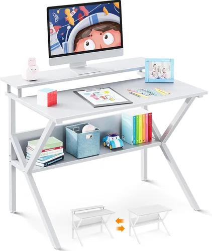 Vista 11 de ODK Escritorio pequeño, escritorio de computadora de 27.5 pulgadas para espacios pequeños, escritorio para niños con almacenamiento, mesa de estudio