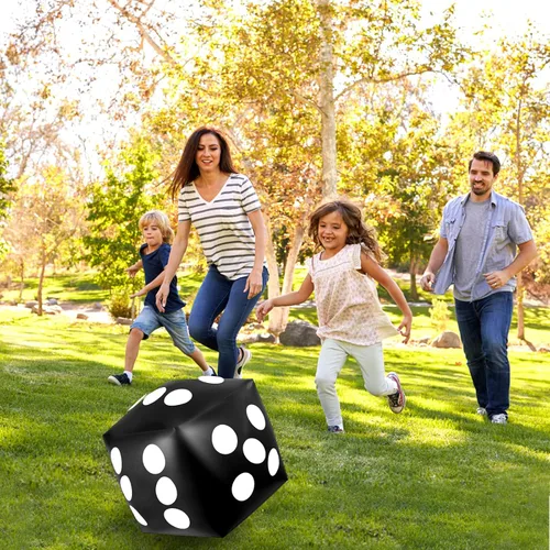 Vista 4 de 4 dados inflables gigantes de 12.6 pulgadas, juego divertido de dados inflables grandes para interiores y exteriores, césped, piscina, fiesta, Negro