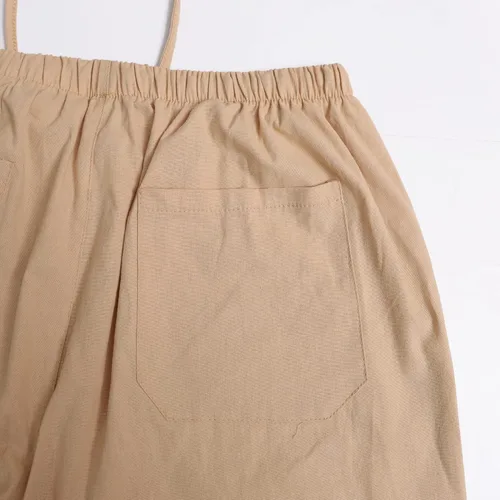 Vista 7 de WOWULOVELY Pantalones casuales de lino de algodón para hombre, holgados, ligeros, con cintura elástica, pantalones de yoga, playa, bolsillos
