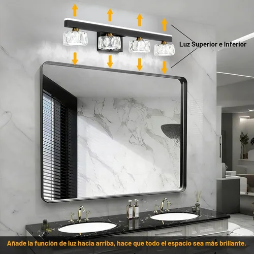 Vista 2 de Lámparas de tocador de baño de cristal negro sobre espejo para iluminación de baño (4 luces)