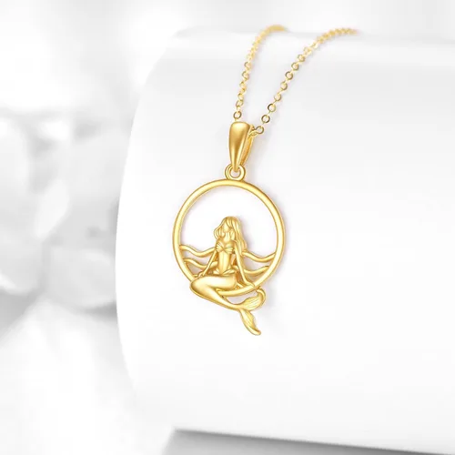 Vista 3 de KECHO Collar de sirena de oro macizo de 14 quilates, joyería con colgante de océano para niñas, mujeres, hija, Oro, No es una piedra preciosa