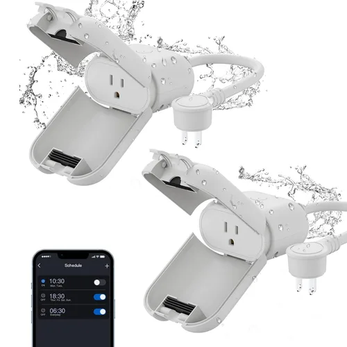 Vista 8 de ELEGRP PQR11 Enchufe inteligente para exteriores con regulador de intensidad impermeable IP66, enchufe WiFi inteligente compatible con Alexa