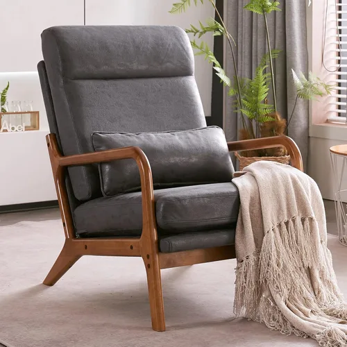 Vista 15 de Silla decorativa para sala de estar, sillón tapizado moderno de mediados de siglo con almohada, sillón de lectura, cómoda silla decorativa