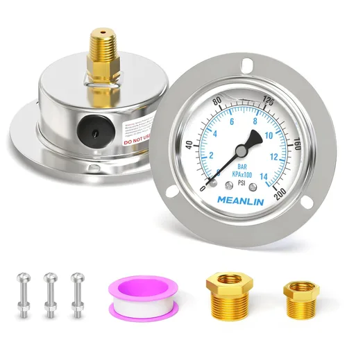 Vista 14 de MEANLIN MEASURE 0~10 psi Manómetro de llenado de líquido, esfera con cara de 2.5 pulgadas, montaje en panel con brida frontal, 1/4" NPT, carcasa