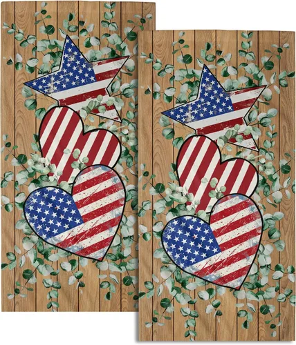 Vista 58 de Giwawa Juego de 2 toallas de mano con diseño de camión americano del 4 de julio, toallas de baño para el Día de la Independencia, suaves