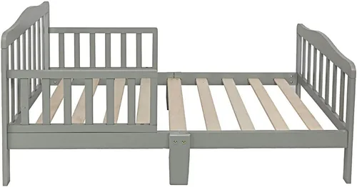 Vista 2 de Cama de madera, muebles de dormitorio para niños con barandillas de seguridad (gris)