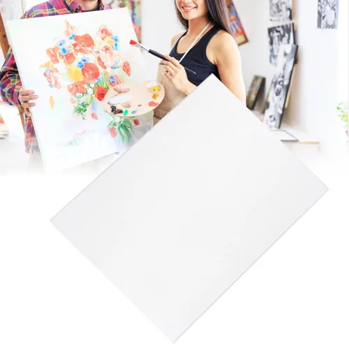 Vista 3 de Marco de pintura al óleo blanco estirado en blanco, imprimado de madera de pino para pintura acrílica para verter pintura al óleo, medios de arte
