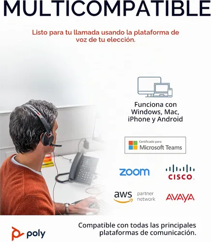 Vista 7 de Poly Blackwire 5220 (Plantronics) - Audífonos estéreo de cable con conexión USB-A y 3.5 mm y micrófono Boom para computador, conecta a tu PC, Mac