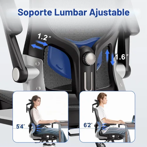 Vista 3 de marrap Silla de oficina ergonómica, silla de escritorio de malla con reposabrazos 3D, soporte lumbar ajustable y reposacabezas, función mecedora