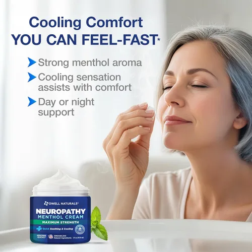 Vista 3 de Owell Naturals Crema de neuropatía extra fuerte – Enfriamiento de rápida absorción para piernas, pies y manos – Fórmula calmante avanzada con aloe