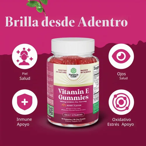 Vista 3 de Natures Craft Gomitas de vitamina E para el cuidado de la piel – Suplemento para la piel de 400 UI de vitamina E de alta potencia – Suplemento