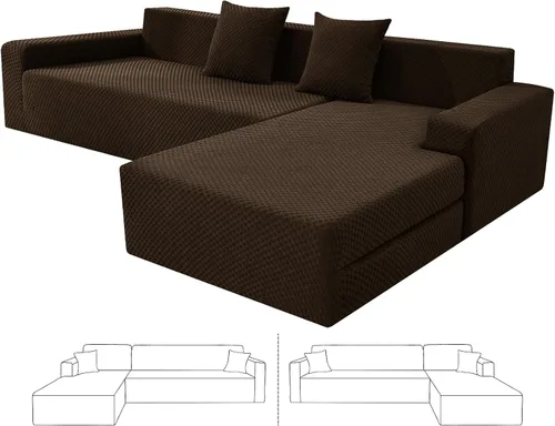 Vista 14 de ZNSAYOTX Fundas para sofá modular, fundas elásticas de jacquard con parte inferior elástica para sofá modular en forma de L, 2 protectores de sofá