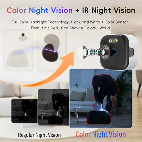 Vista 3 de ANYQOO Cámara de ventana de 3 MP 2K, seguridad para interiores y exteriores, cámara WiFi de 2.4 GHz y 5 GHz para seguridad del hogar, visión