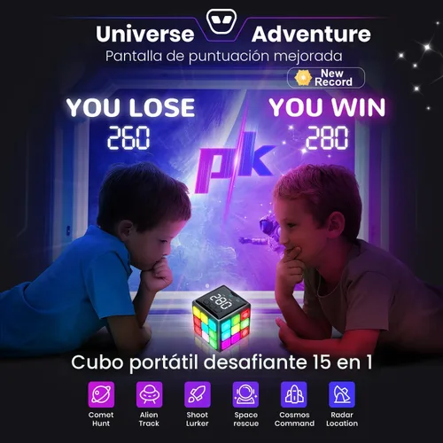 Vista 3 de Xinbeiya Cubo de Juego Portátil Recargable - 15 Divertidos Juegos de Cerebro y Memoria con Pantalla de Puntuación - Regalos de Navidad, Pascua
