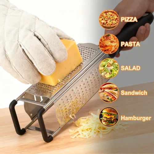 Vista 7 de Rallador de queso 3 en 1, rallador de limón, rallador de queso de acero inoxidable de mano, rallador de manivela de mano, utensilios de cocina