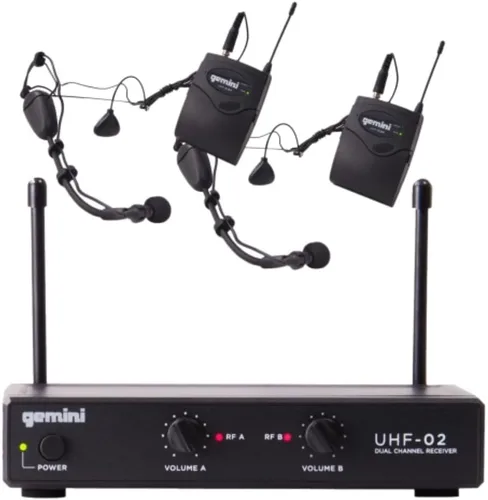Vista 11 de Sistema de micrófono de mano UHF de doble canal Gemini (UHF-02M-S12) Dual-channel UHF handheld mics, 517-521 MHz - 150 ft range - dual volume