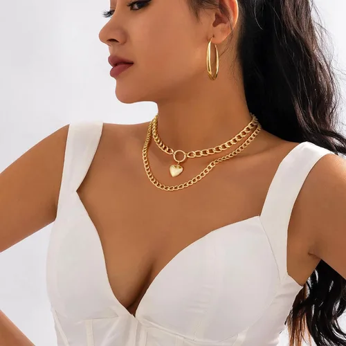 Vista 8 de MJartoria Gold Layered Necklaces for Women Trendy Retro Heart Locket Pendant Cuban Chain Necklace Chunky Chain Choker Necklaces for Girls Jewelry