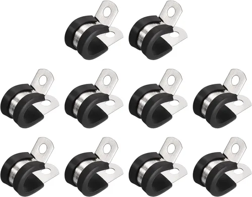 Vista 33 de uxcell Abrazadera de tubo de acero inoxidable en forma de R de 1-1/2 pulgadas (1.496 in) con aislamiento acolchado de goma