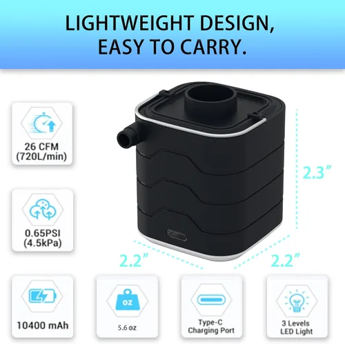 Vista 2 de Portable-Electric-Mini-Air-Pump for Inflatables, Swimming Rings, Sleeping Pads, Vacuum Bags, Mattress, Camping Fire & Outsides Lightinge