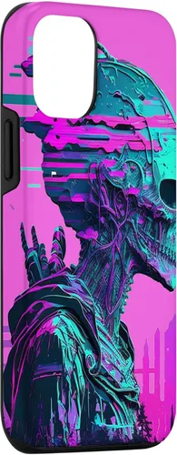 Vista 6 de iPhone 14 Pro Max Cool Retro Alien Sunset Tropical Trippy Vaporwave Sky Art Case
