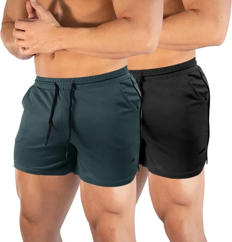Vista 6 de TEZO Pantalones cortos de entrenamiento para hombre, 5 pulgadas, para gimnasio, atletismo, correr, entrenamiento, de secado rápido, pantalones