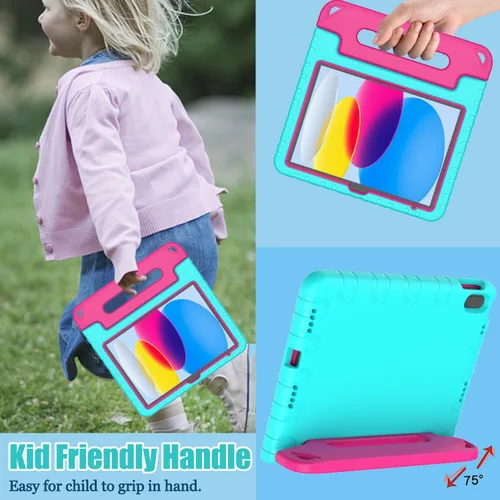 Vista 5 de Funda para iPad 10ª generación de 10.9 pulgadas, con protector de pantalla integrado y soporte de mango portátil, funda protectora a prueba