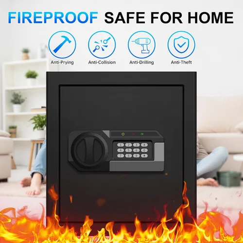 Vista 3 de Cajas de seguridad de 2.0 pies cúbicos para uso doméstico a prueba de fuego y agua, caja de seguridad de acero para el hogar con cerradura