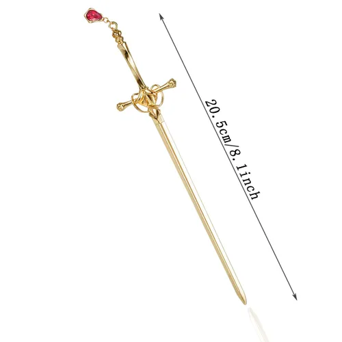 Vista 2 de Paquete de 2 accesorios para el cabello con borla de espada china para mujer, moños con gemas para el cabello (dorado)