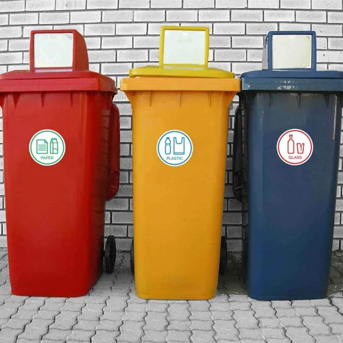 Vista 5 de Paquete de 6 calcomanías de vinilo autoadhesivas de reciclaje de 6 pulgadas, papel, plástico, plástico, metal, basura, logotipos de reciclaje
