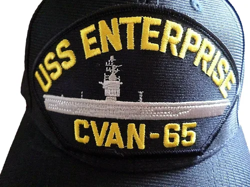 Vista 2 de USS Enterprise CVAN-65 Navy Ship HAT - Gorra oficial militar de EE. UU, Azul marino oscuro