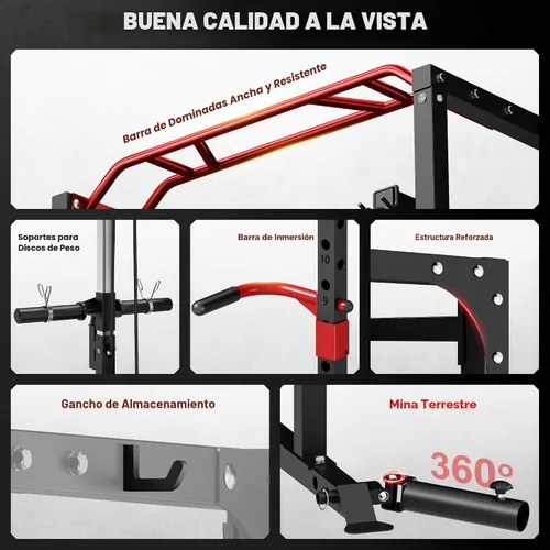 Vista 6 de Jaula de potencia JELENS, banco multifunción S11 con capacidad de 2000LBS, barra para sentadillas con sistema de poleas ajustable y más accesorios