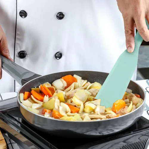 Vista 5 de Espátula de crepé estrecha de silicona fina espátula tortilla volteadora multifuncional larga resistente al calor para cocinar panqueques