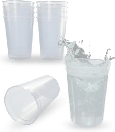 Vista 121 de PartyPrints Paquete de 100 vasos de plástico en blanco reutilizables de 10 a 12 onzas, vasos de estadio a granel, sin BPA, aptos para lavavajillas
