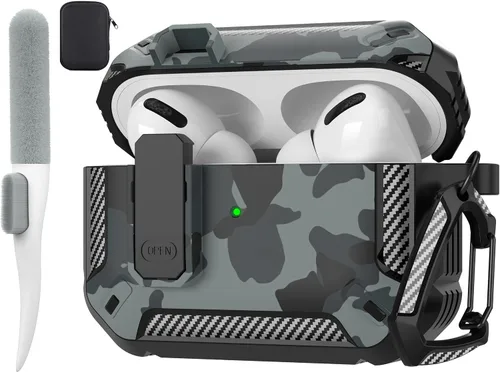 Vista 79 de Maxjoy Funda para AirPods Pro 3 2025, MagSafe compatible con bloqueo automático, funda protectora a prueba de golpes con soporte para teléfono
