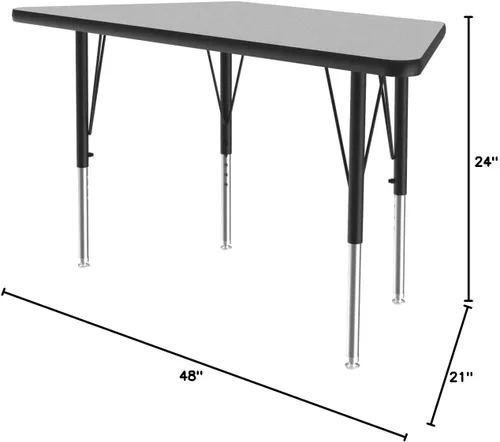 Vista 2 de Correll - Mesa de actividades con forma trapezoidal de 24 x 48 pulgadas, altura ajustable, laminado duradero de alta presión de granito gris Gris