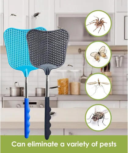 Vista 3 de Juego de Matamoscas de Servicio Pesado, con Mangos Extensibles Telescópicos de Acero Inoxidable Duraderos, para Hogar, Aula, Interior Exterior
