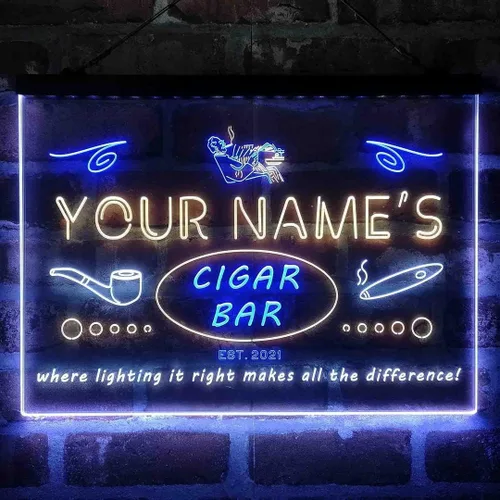 Vista 17 de Personalized Cigar Bar Lounge Tri-Color LED Neon Light Sign Customize Name Date Text Quote Font Green & Red & Yellow 13 x 8.7 Inches