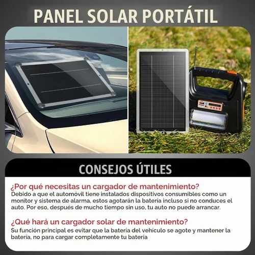Vista 4 de Saillong Cargador Mantenedor de Batería Solar para Automóvil de 12V, Panel Solar Impermeable Cargador Solar Portátil de Goteo con Enchufe