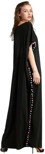 Vista 5 de Floerns Maxivestido caftán holgado con cuello redondo y ribete de pompón para mujer