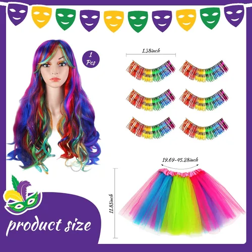Vista 2 de SATINIOR Juego de 6 piezas de accesorios de Halloween para mujer, disfraz de los años 80 del orgullo arcoíris