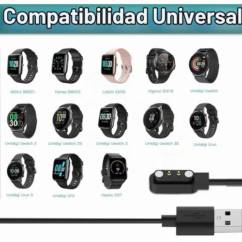 Vista 3 de 2 cargadores de reloj inteligente, cable de carga USB magnético de 2 pines de 0.112 in, cable de carga de repuesto compatible con Letsfit, YAMAY