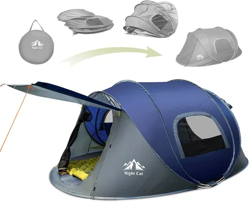 Vista 8 de Night Cat Pop-up Camping Tent: 2 Person Tent Waterproof Instant Easy Setup Family Tent