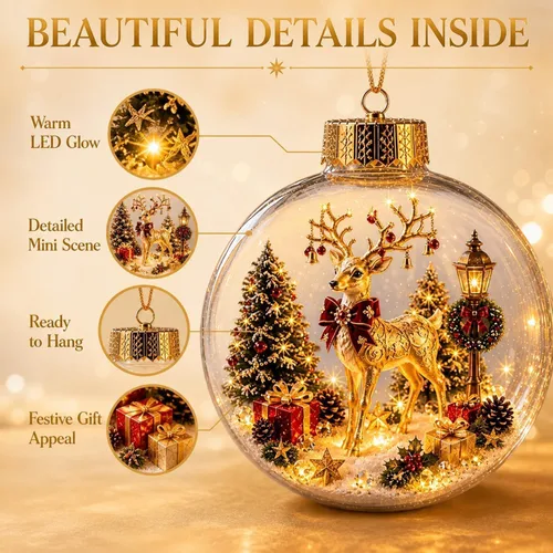 Vista 3 de Glowing Christmas Story Ornament – Resin Light Up Ball for Tree (A)