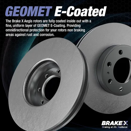 Vista 4 de Brake X Kit de pastillas de freno delanteras y traseras para BMW X1 2016-2018 Rotores recubiertos AEGIS GEOMET y pastillas de freno Alpha Ceramic