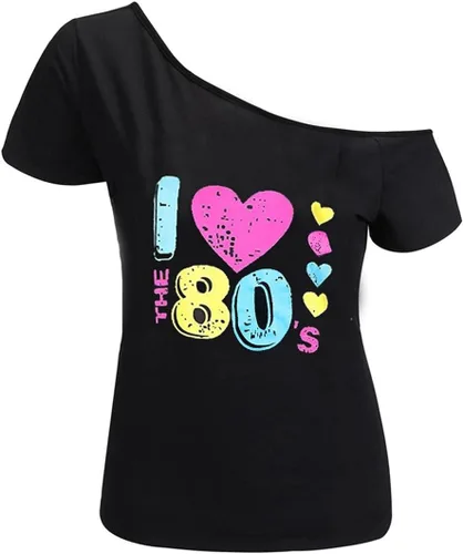 Vista 32 de MAGICMK - Camiseta casual para mujer, con estampado de labios y hombro descubierto, talla extragrande