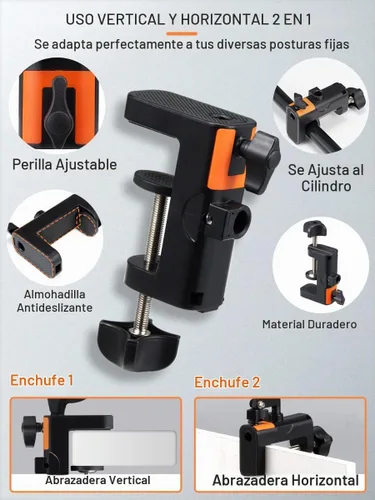 Vista 5 de Soporte de micrófono con brazo de brazo, soporte de brazo de tijera de suspensión ajustable con soporte de clip de micrófono y abrazadera resistente