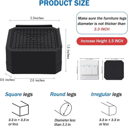 Vista 2 de ANNKUT Elevadores de cama y elevadores de muebles, bloques de elevación ajustables resistentes para sofás, escritorios y sillas, elevan 1.5