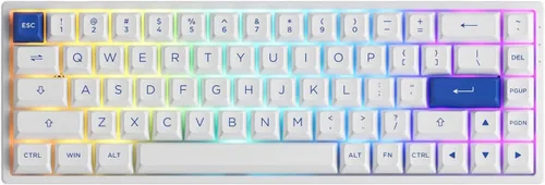 Vista 3 de Akko Teclado mecánico para juegos azul sobre blanco 3068B Plus intercambiable en caliente con teclas PBT, 2.4G inalámbricoBluetoothcable 65% 68