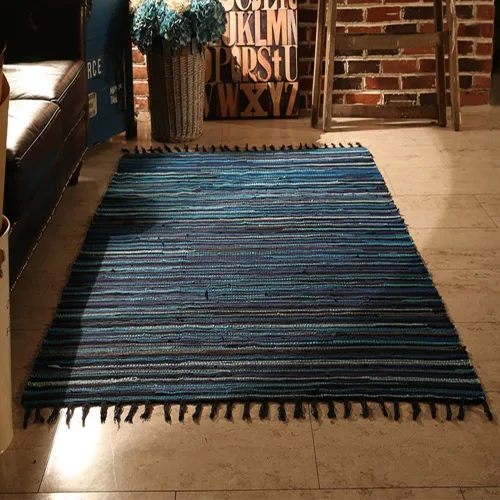 Vista 7 de Chindi - Alfombra de trapo, lavable a máquina, reversible, de algodón, tejida a mano, multicolor, a rayas, para dormitorio, sala de estar, cocina